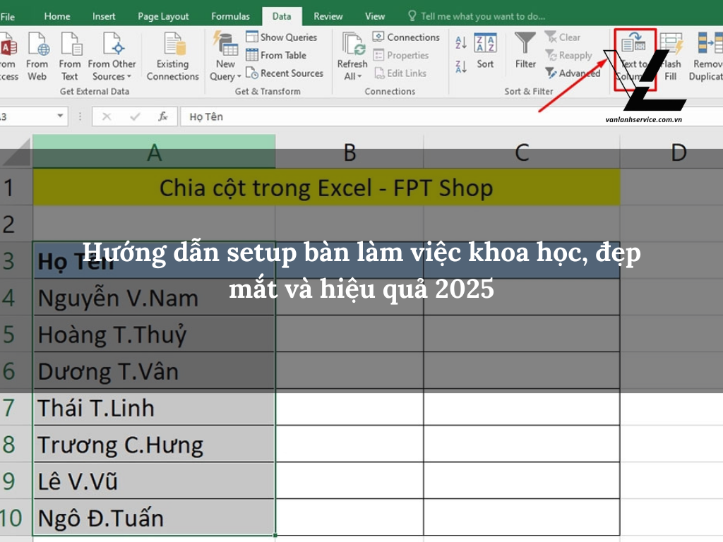 cách chia cột trong excel