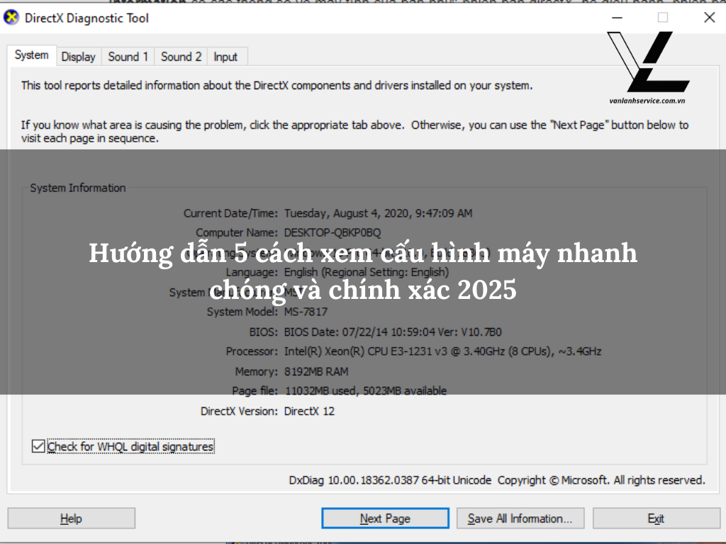 cách xem cấu hình máy