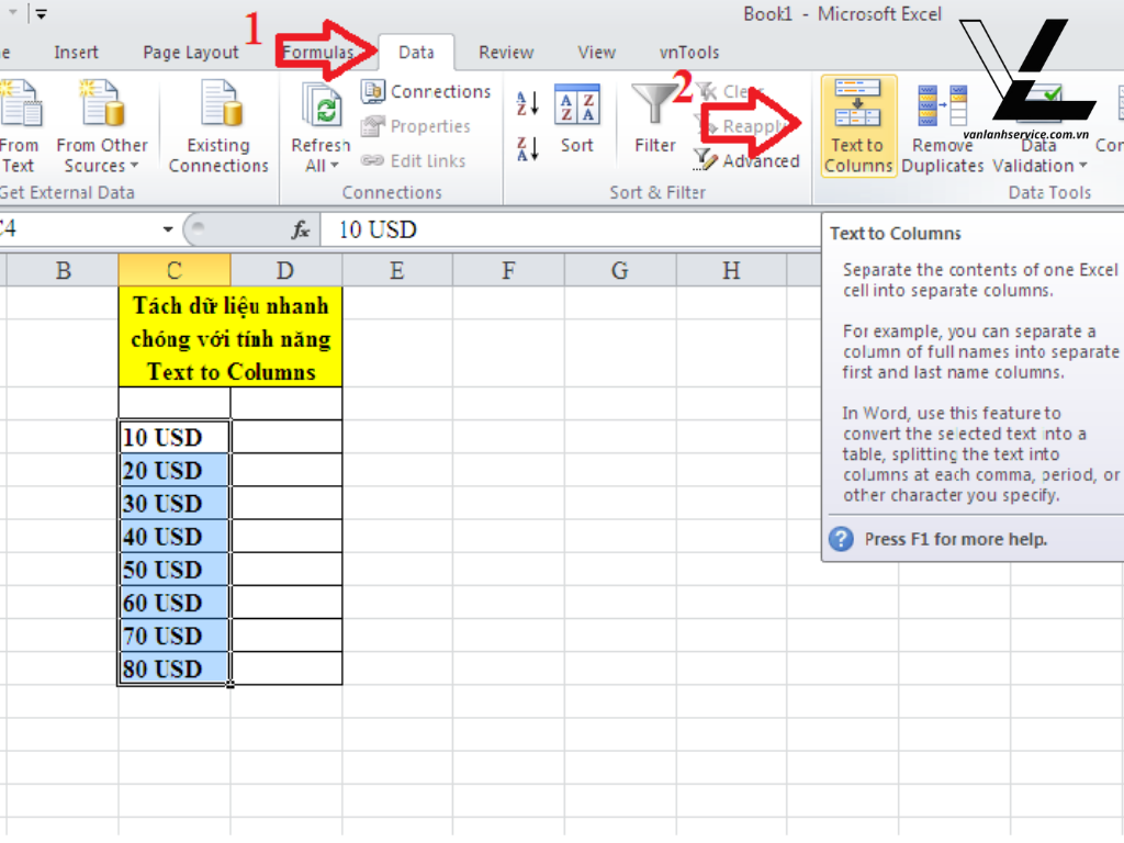cách chia cột trong excel