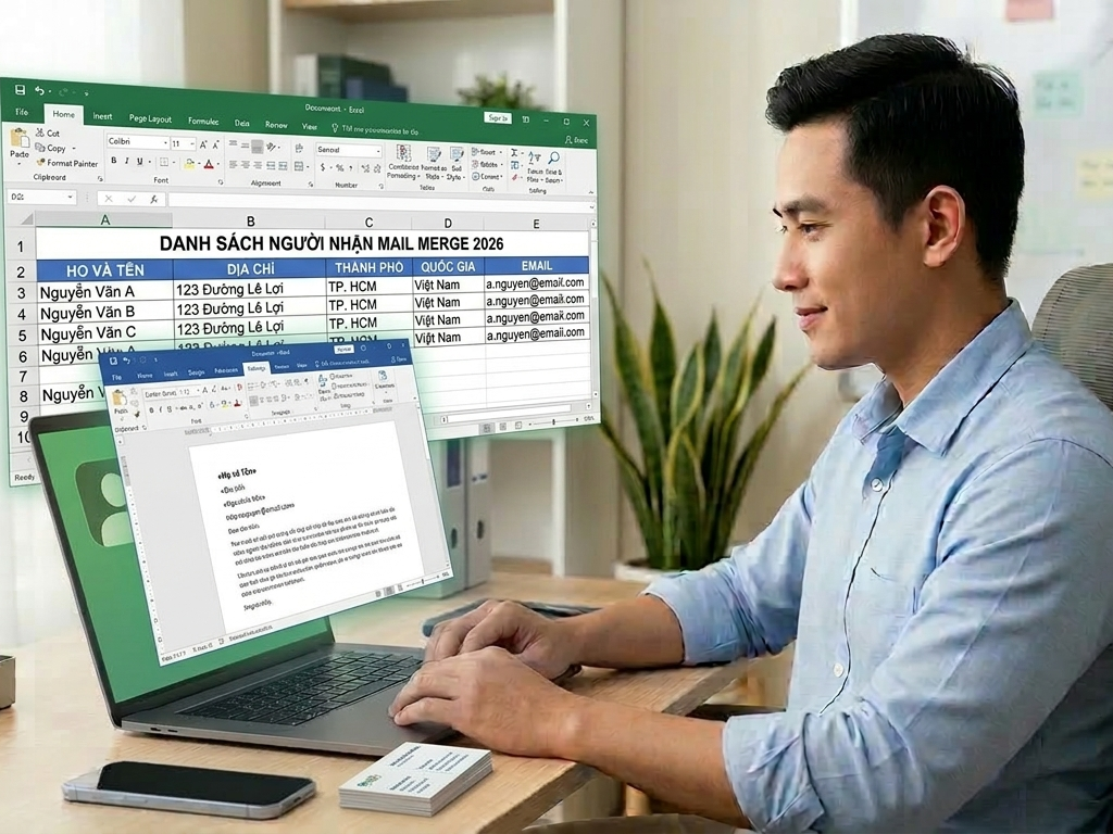 mail merge trong word